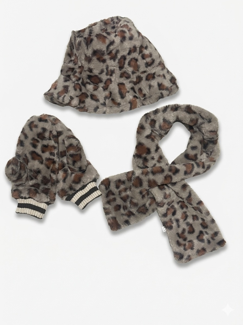 Faux Fur Leopard Cheetah Print 3-Piece Winter Cozy Set Warm
